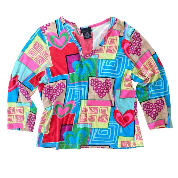 Dolcetta Tops - Vintage Dolcetti Colorful Cropped 3/4 Sleeve Colorful Silk Blend Top Women's Med